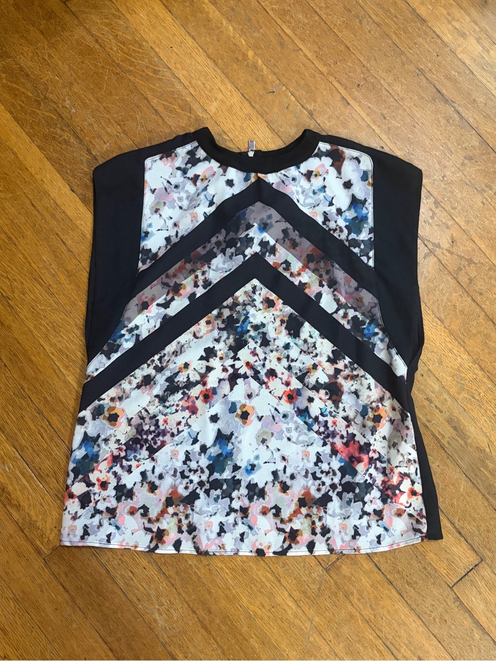 Zara Black Tank Top with Multi-Color Abstract Chevron Panels